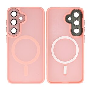 BAOHU Hoesje Geschikt voor de Samsung Galaxy S24 - S25 - Mat-Transparent met Camera Beschermer Magnetic Case - Roze