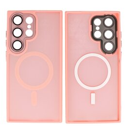 BAOHU Mat-Transparent met Camera Beschermer Magsafe Case voor Samsung Galaxy S24 Ultra Roze