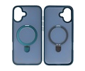 BAOHU Hoesje Geschikt voor de iPhone 16 - Magnetic Mat-Transparent - Camera Beschermer met Staande Functie - Blauw