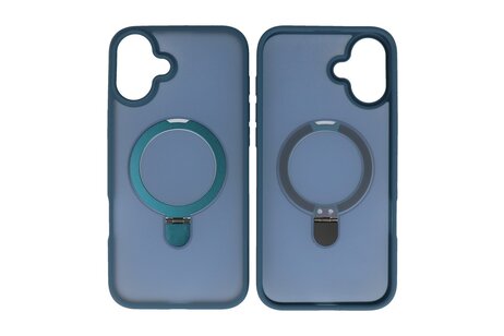 BAOHU Hoesje Geschikt voor de iPhone 16 - Magnetic Mat-Transparent - Camera Beschermer met Staande Functie - Blauw