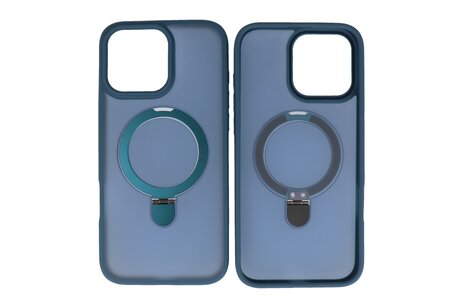 BAOHU Hoesje Geschikt voor de iPhone 16 Pro - Magnetic Mat-Transparent - Camera Beschermer met Staande Functie - Blauw