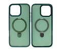 BAOHU Hoesje Geschikt voor de iPhone 16 Pro - Magnetic Mat-Transparent - Camera Beschermer met Staande Functie - Donker Groen