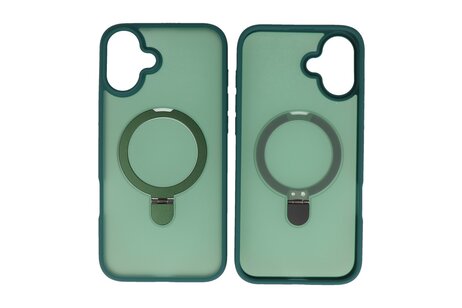 BAOHU Hoesje Geschikt voor de iPhone 16 Plus - Magnetic Mat-Transparent - Camera Beschermer met Staande Functie - Donker Groen