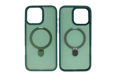 BAOHU Hoesje Geschikt voor de iPhone 16 Pro Max - Magnetic Mat-Transparent - Camera Beschermer met Staande Functie - Donker Groen
