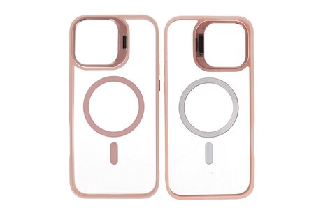 BAOHU Hoesje Geschikt voor de iPhone 16 Pro - Magnetic Transparent - Camera Beschermer met Staande Functie - Pink