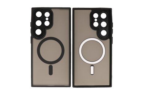 Hoesje Geschikt voor de Samsung Galaxy S25 Ultra - Mat-Transparent met Camera Beschermer Magnetic Case - Zwart