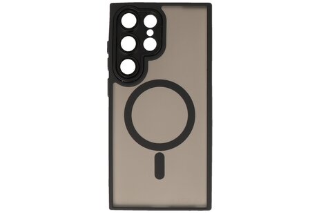 Hoesje Geschikt voor de Samsung Galaxy S25 Ultra - Mat-Transparent met Camera Beschermer Magnetic Case - Zwart