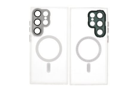 Hoesje Geschikt voor de Samsung Galaxy S25 Ultra - Mat-Transparent met Camera Beschermer Magnetic Case - Wit