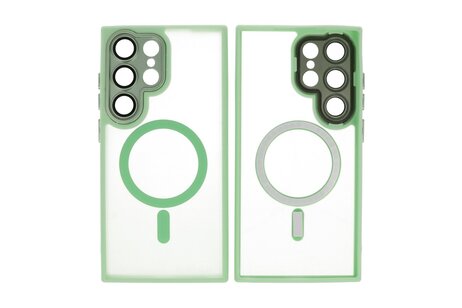 Hoesje Geschikt voor de Samsung Galaxy S25 Ultra - Mat-Transparent met Camera Beschermer Magnetic Case - Groen