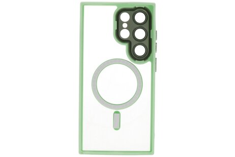 Hoesje Geschikt voor de Samsung Galaxy S25 Ultra - Mat-Transparent met Camera Beschermer Magnetic Case - Groen