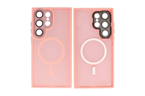 Hoesje Geschikt voor de Samsung Galaxy S25 Ultra - Mat-Transparent met Camera Beschermer Magnetic Case - Roze