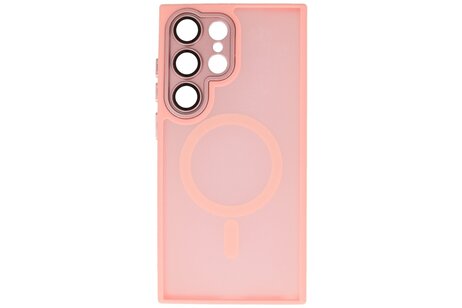 Hoesje Geschikt voor de Samsung Galaxy S25 Ultra - Mat-Transparent met Camera Beschermer Magnetic Case - Roze