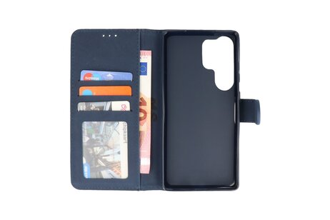 Zakelijke Book Case Telefoonhoesje - Portemonnee Hoesje - Geschikt voor de Samsung Galaxy S25 Ultra - Navy
