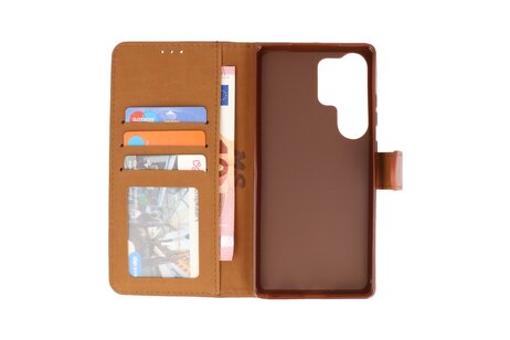 Zakelijke Book Case Telefoonhoesje - Portemonnee Hoesje - Geschikt voor de Samsung Galaxy S25 Ultra - Bruin