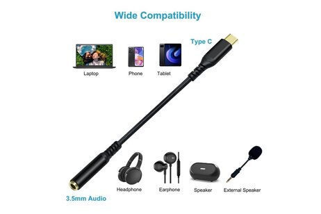 USB-C naar 3.5 mm audio-adapterkabel - DCH-2930 - Zwart