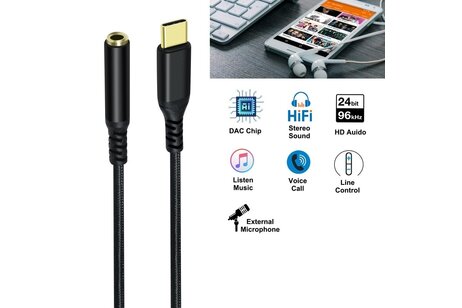 USB-C naar 3.5 mm audio-adapterkabel - DCH-2930 - Zwart