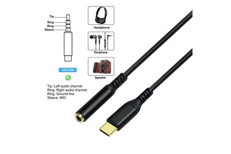USB-C naar 3.5 mm audio-adapterkabel - DCH-2930 - Zwart