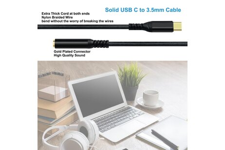 USB-C naar 3.5 mm audio-adapterkabel - DCH-2930 - Zwart