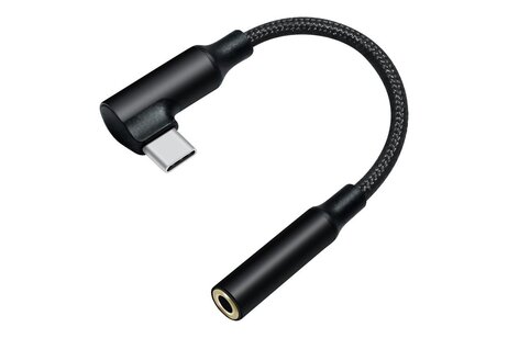 USB-C recht-hoek naar 3.5 mm audio-adapterkabel - DCH-2932 - Zwart