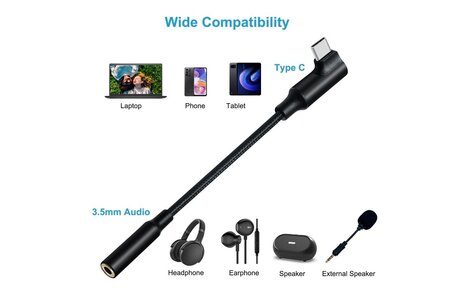 USB-C recht-hoek naar 3.5 mm audio-adapterkabel - DCH-2932 - Zwart