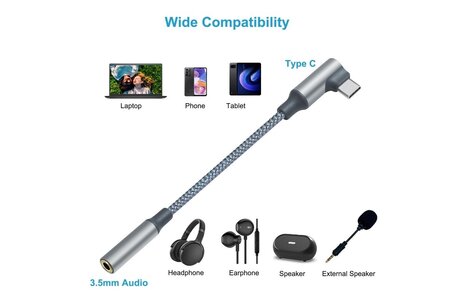 USB-C recht-hoek naar 3.5 mm audio-adapterkabel - DCH-2933 - Grijs