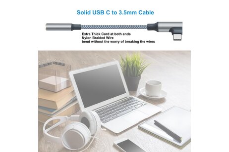 USB-C recht-hoek naar 3.5 mm audio-adapterkabel - DCH-2933 - Grijs
