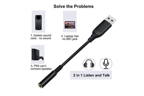 USB  naar 3.5 mm audio-adapterkabel - DCH-2934 - Zwart