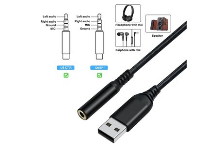 USB  naar 3.5 mm audio-adapterkabel - DCH-2934 - Zwart