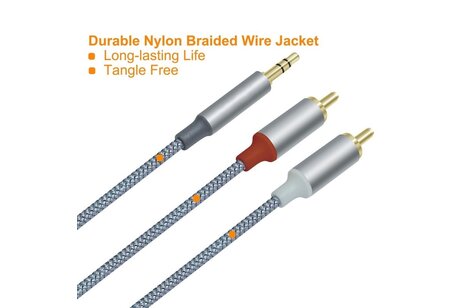 3,5 mm naar 2RCA audiokabel 1 m - DCH-2936 - Grijs