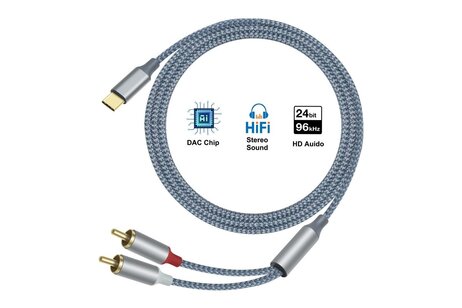 USB-C naar 2RCA audiokabel 1 m - DCH-2937 - Grijs