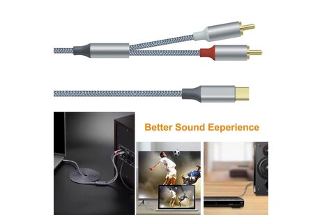 USB-C naar 2RCA audiokabel 1 m - DCH-2937 - Grijs