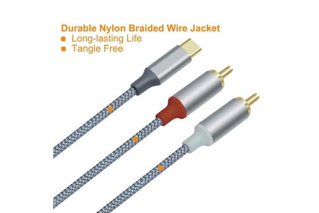 USB-C naar 2RCA audiokabel 1 m - DCH-2937 - Grijs