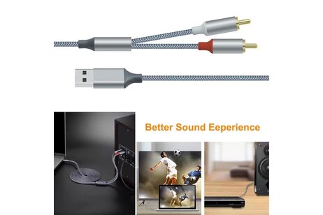USB naar 2RCA audiokabel 1 m - DCH-2938 - Grijs