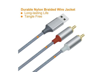USB naar 2RCA audiokabel 1 m - DCH-2938 - Grijs