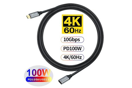 USB 3.1 C mannelijk naar C vrouwelijk 1M - DT-2922-1M - Zwart