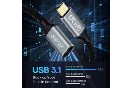 USB 3.1 C mannelijk naar C vrouwelijk 1M - DT-2922-1M - Zwart