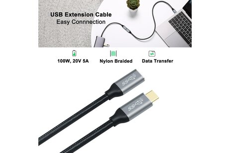 USB 3.1 C mannelijk naar C vrouwelijk 2M - DT-2922-2M - Zwart