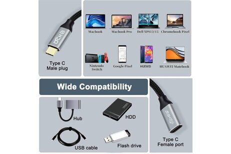USB 3.1 C mannelijk naar C vrouwelijk 2M - DT-2922-2M - Zwart
