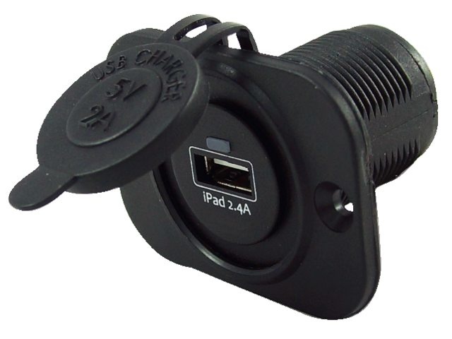 Talamex USB stopcontact enkel 2.4A zwart met flush frame