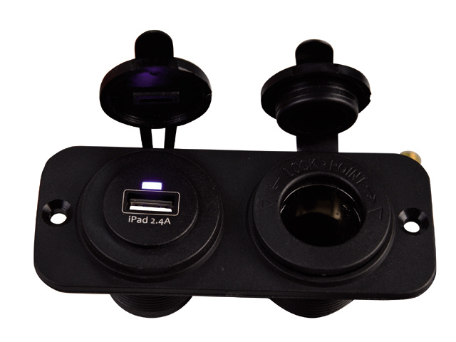 Talamex Dubbel flush frame zwart met USB 2.4A en 12V stopcontact