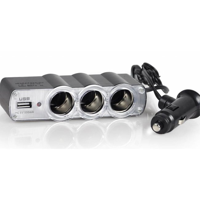 Triple in Car Socket Splitter + USB-Adapter WF-0120