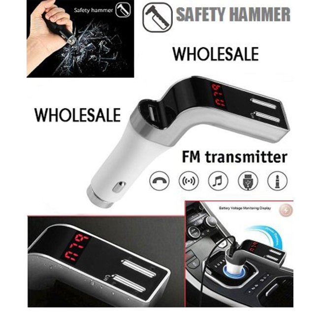 Wireless FM Transmitter Car Kit + Sicherheitshammer -   - Großhandel Handy-Zubehör, Handyhülle und Ersatzteile - Kostenloser Versand