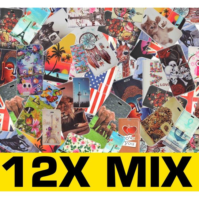 Cubiertas de libro 12X Mix Print para Galaxy S6 Active SM G890