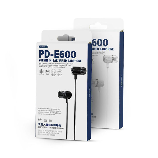 Écouteurs intra-auriculaires filaires PRODA 1m PD-E600 -   - Gros housses de téléphone cellulaire, accessoires  et pièces de rechange - Livraison gratuit
