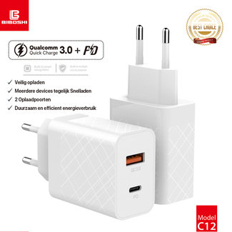 Biboshi Biboshi C12 - Hjemlader | USB 3.0 18W og PD USB-C 18W