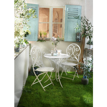 Bistro-Set „Idylle“, 3tlg. | klappbares Balkonset aus cremeweißem Metall