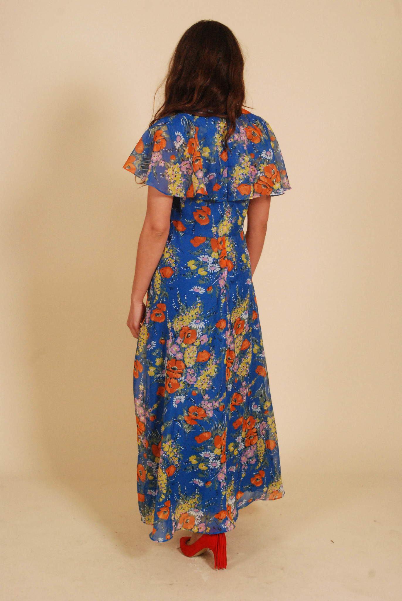 bell sleeve 70s dress