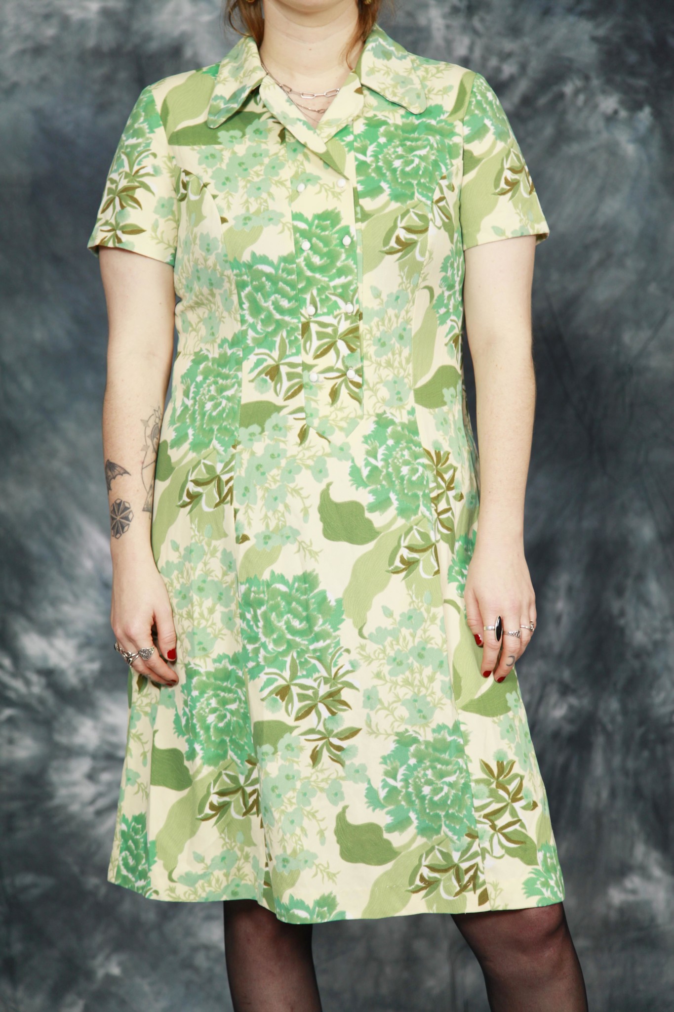 Green floral 70s dress