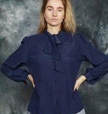 Blue 80s blouse with pussy bow