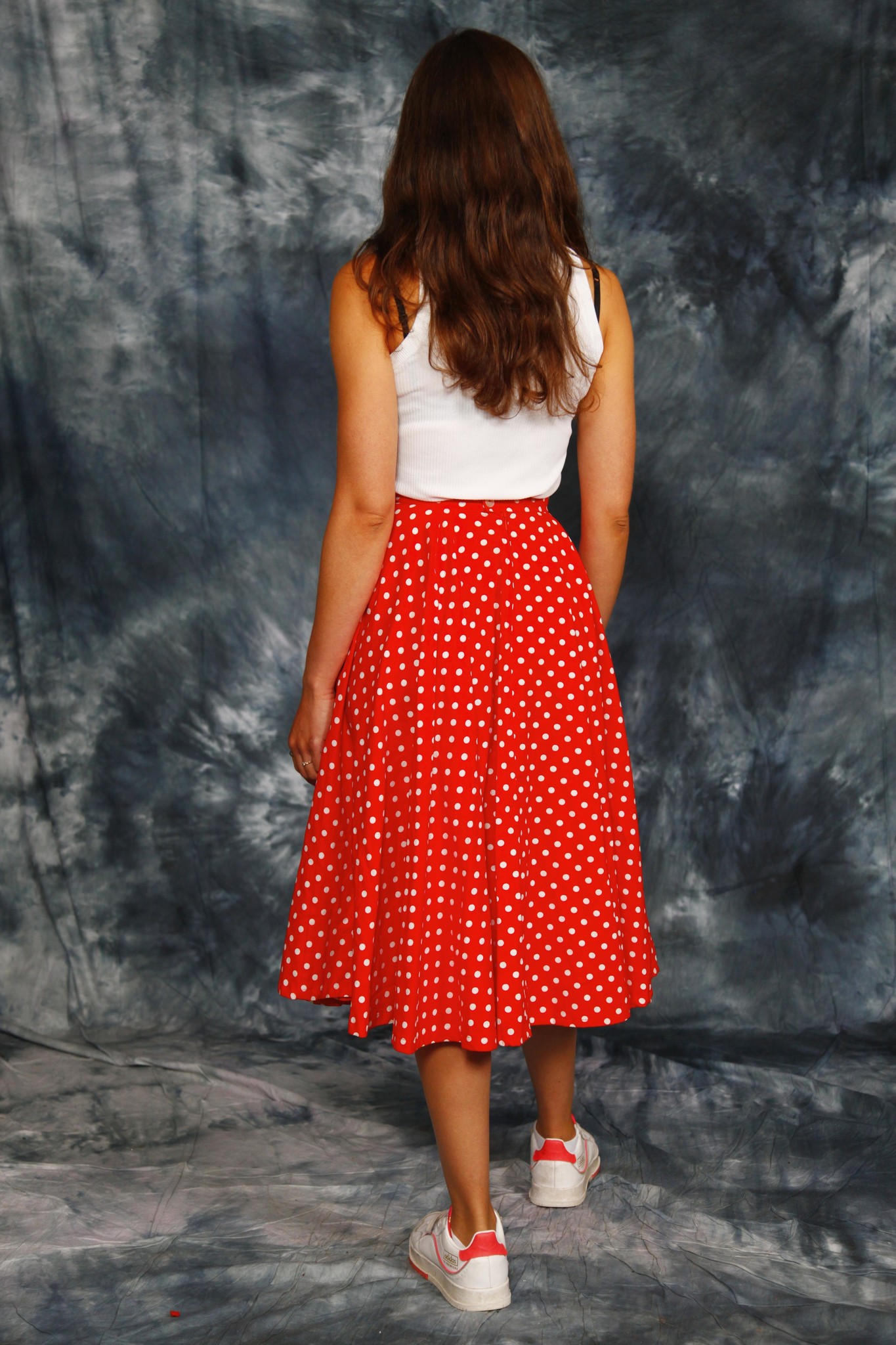 red polka dot skirt outfit